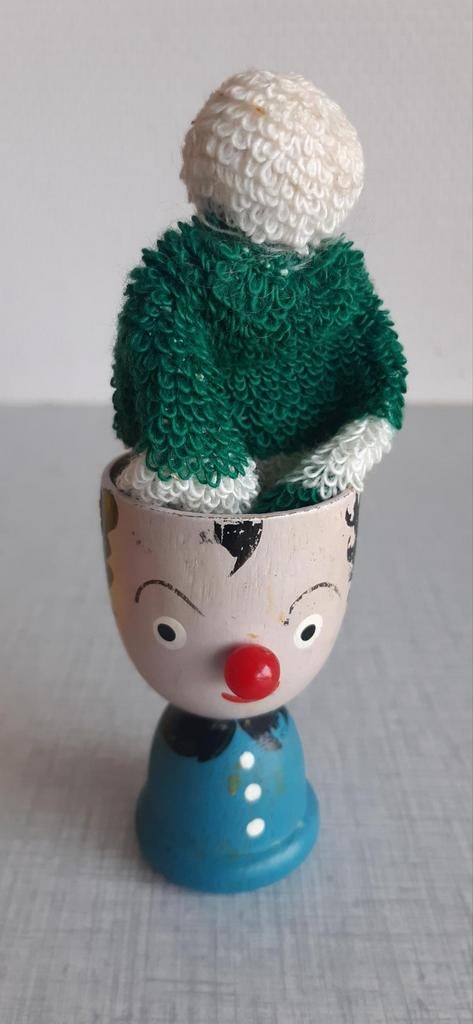 Coquetier vintage en bois peint + chapeau vintage, Collections, Enlèvement ou Envoi, Comme neuf