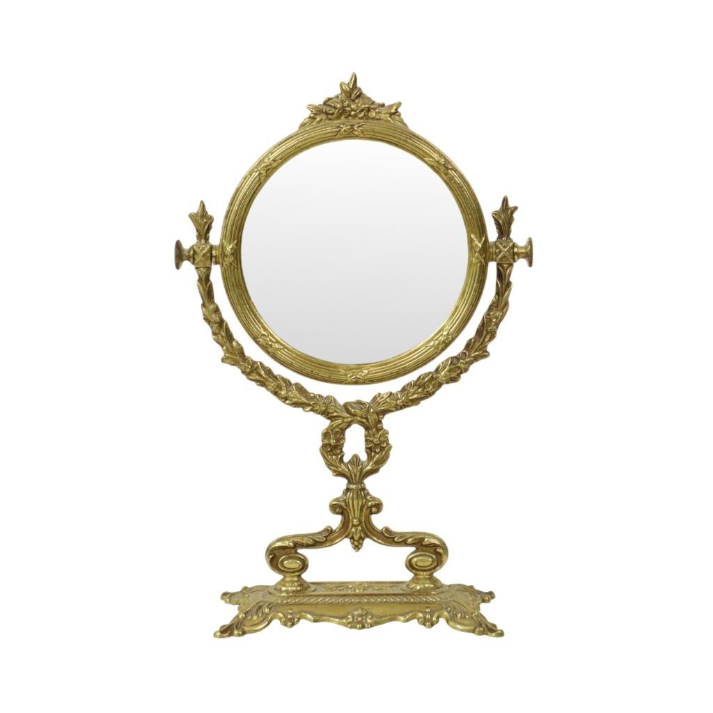 Franse Klassieke Messing Tafelspiegel Goud Barok Stijl 34cm, Ophalen of Verzenden, Rond, Minder dan 50 cm, Minder dan 100 cm