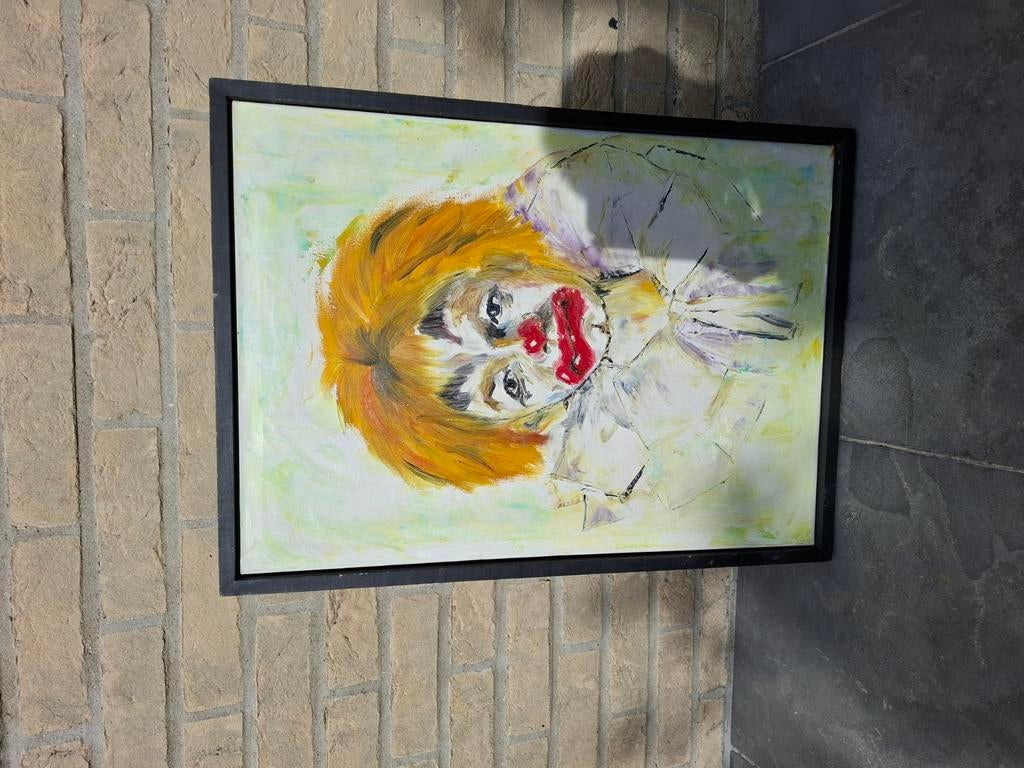 Clown geschilderd  op doek., Antiek en Kunst, Kunst | Schilderijen | Abstract, Ophalen