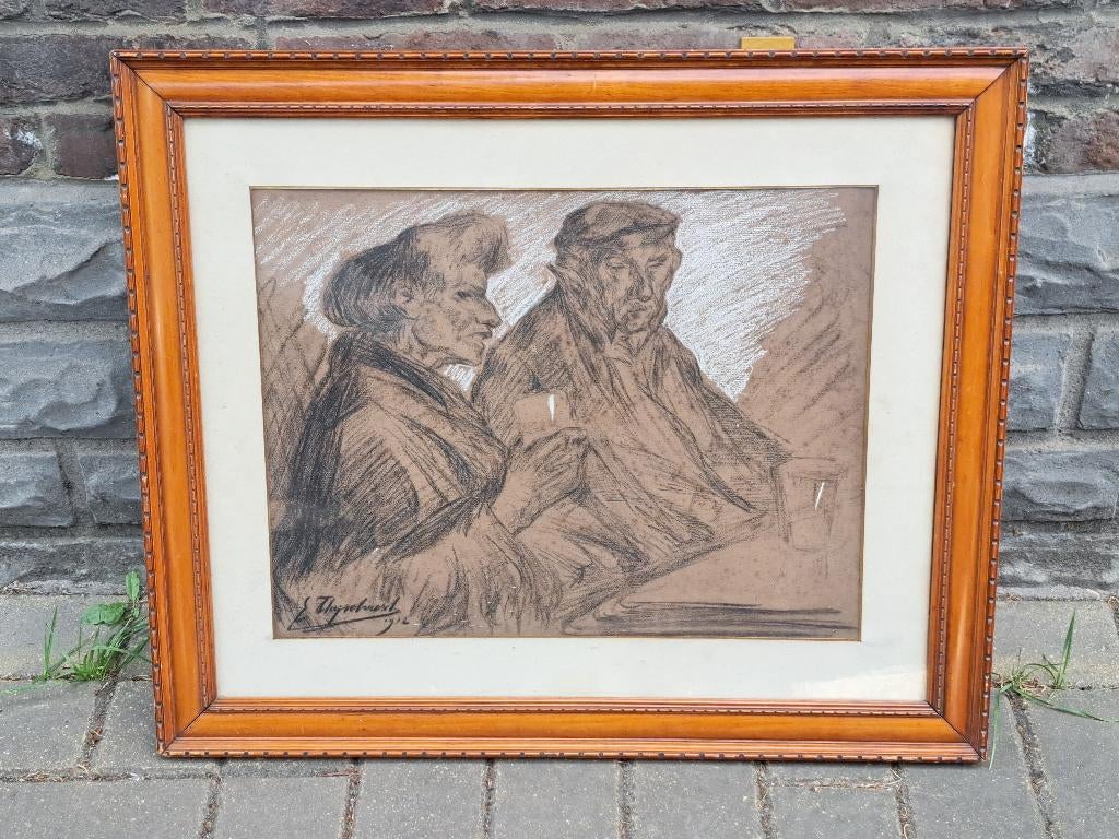 technique mixte signe emile thysebaert, Antiek en Kunst, Ophalen of Verzenden