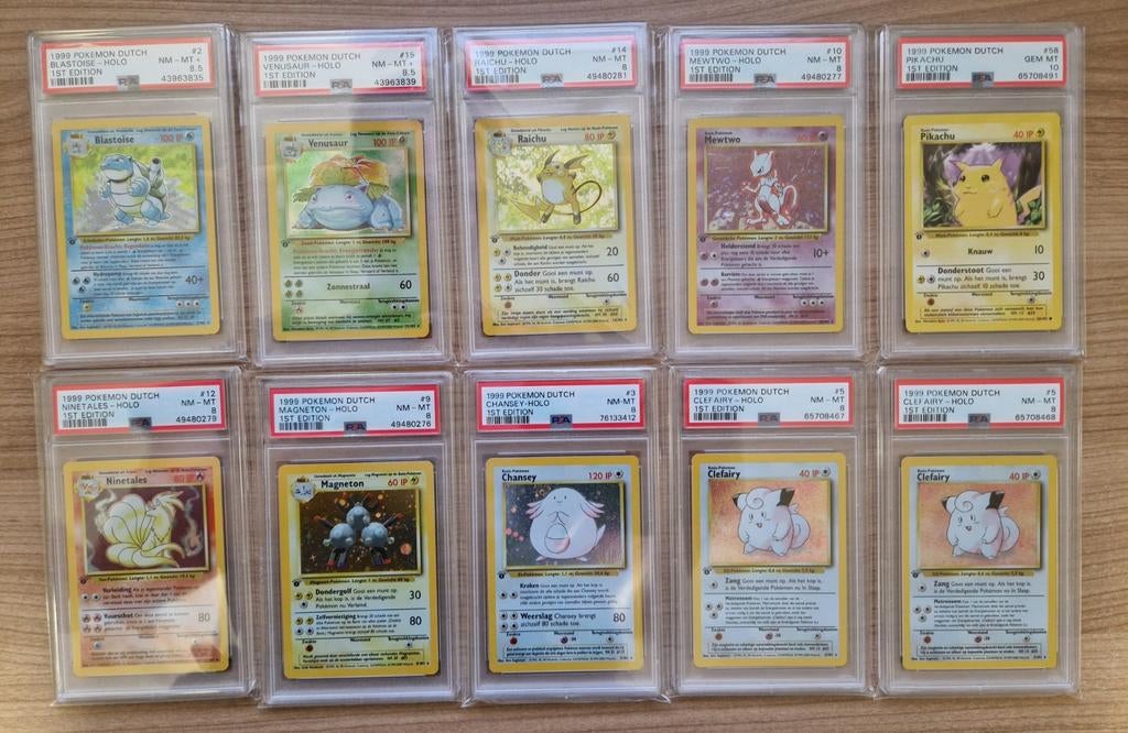 Pokemon PSA 1st edition Dutch 1ste editie Nederlands NL, Ophalen of Verzenden, Zo goed als nieuw, Meerdere kaarten, Foil