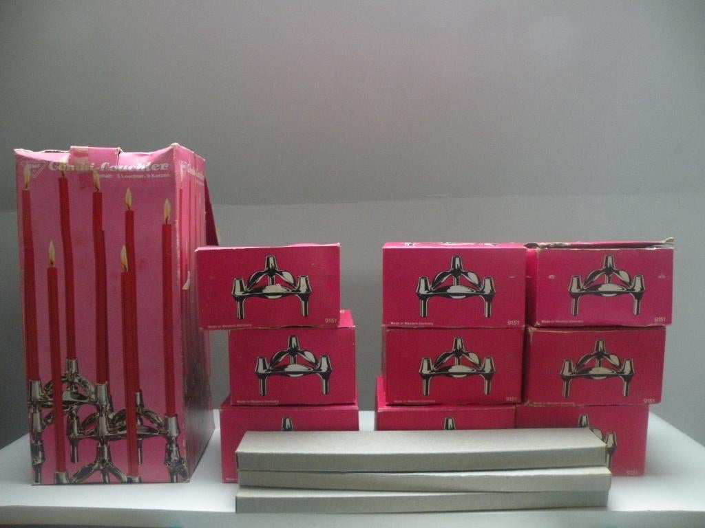 9 BMF stapelbare metalen kandelaars met originele kaarsen, Maison & Meubles, Enlèvement ou Envoi, Comme neuf