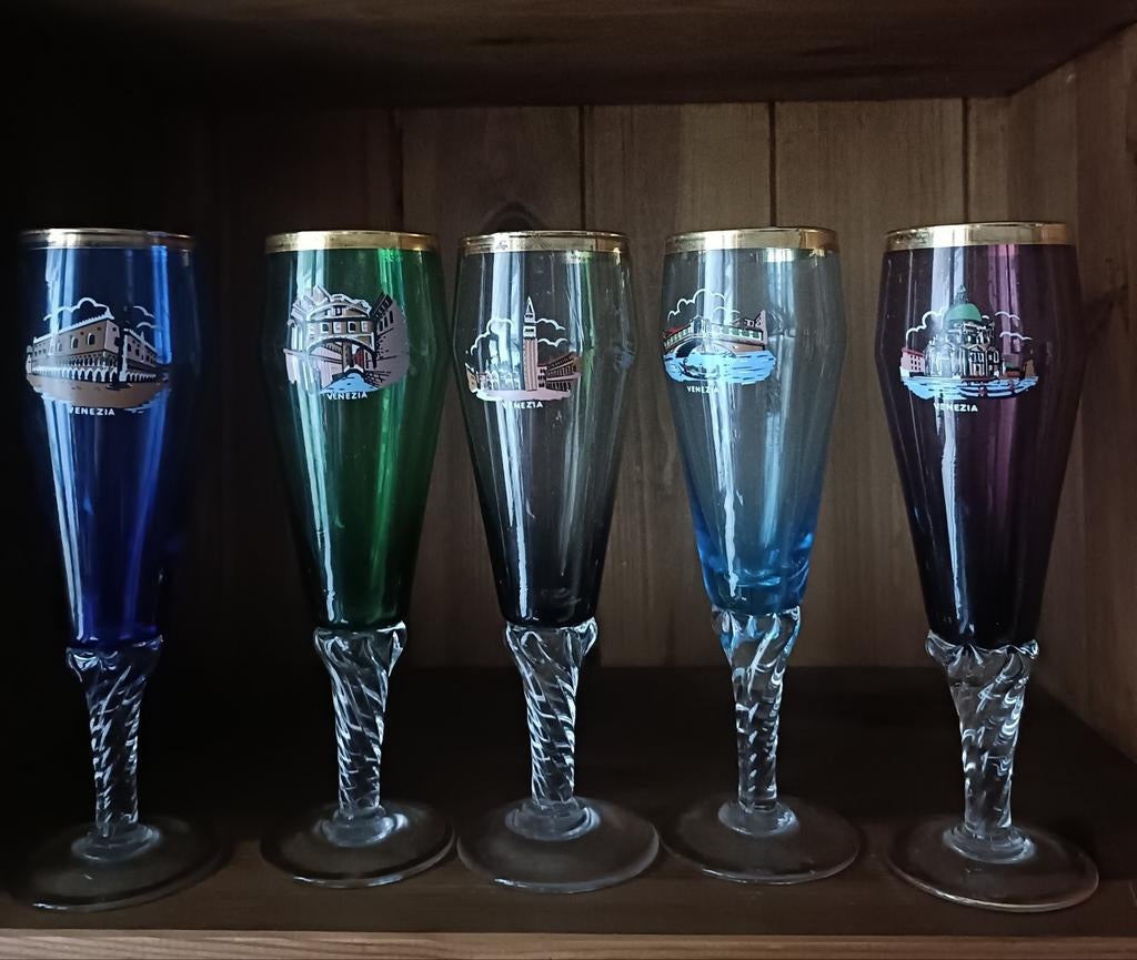 Flûtes à champagne colorés Murano Venezia vintage, Enlèvement, Comme neuf
