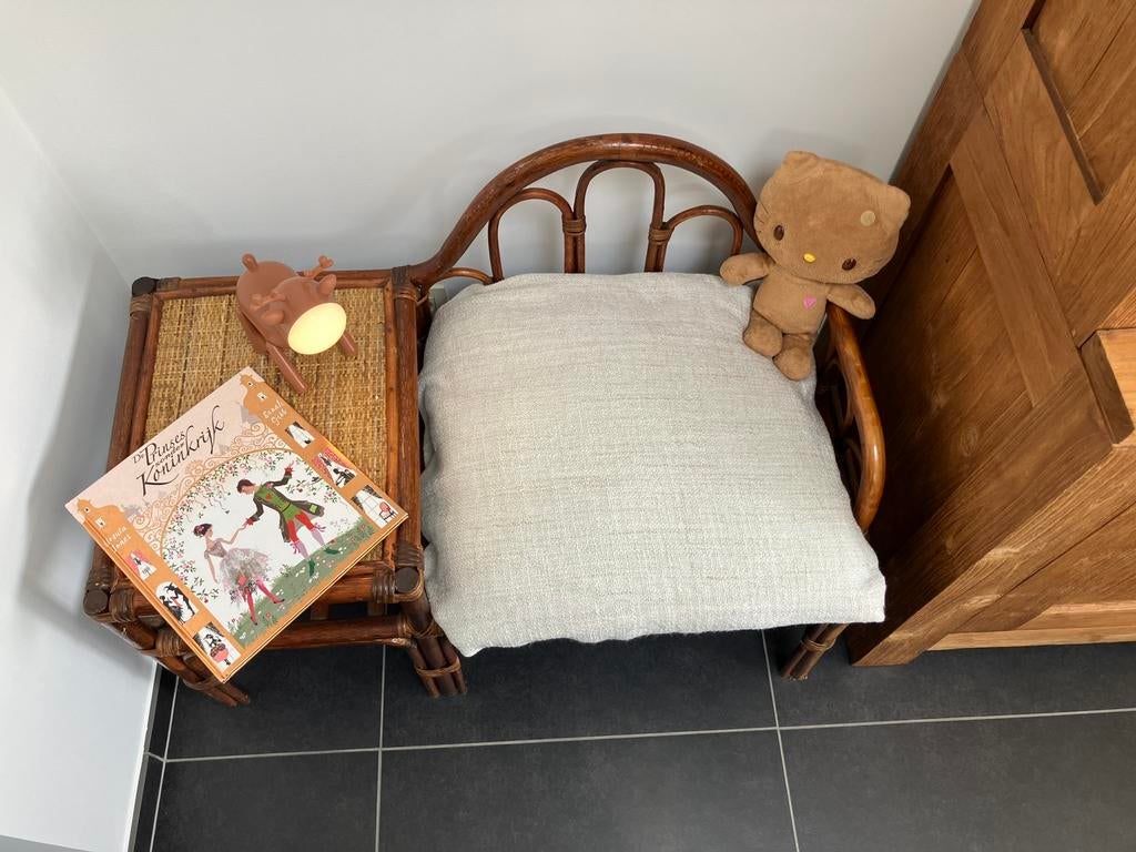 Vintage rotan bankje met tafeltje, Maison & Meubles, Enlèvement, Comme neuf