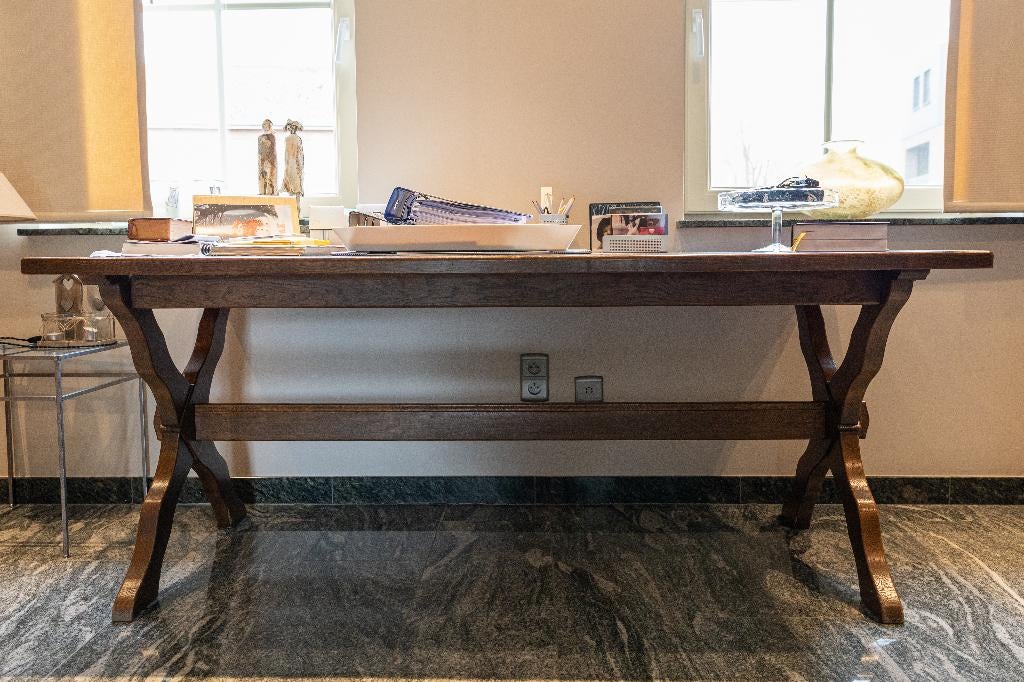 Massief eiken tafel, Huis en Inrichting, Tafels | Eettafels, Ophalen, Gebruikt, Eikenhout