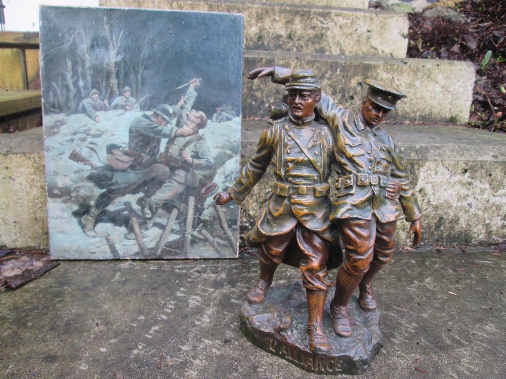 Gebronsd beeld ALLIANCE gesigneerd Franse en Engelse soldaat, Ophalen of Verzenden