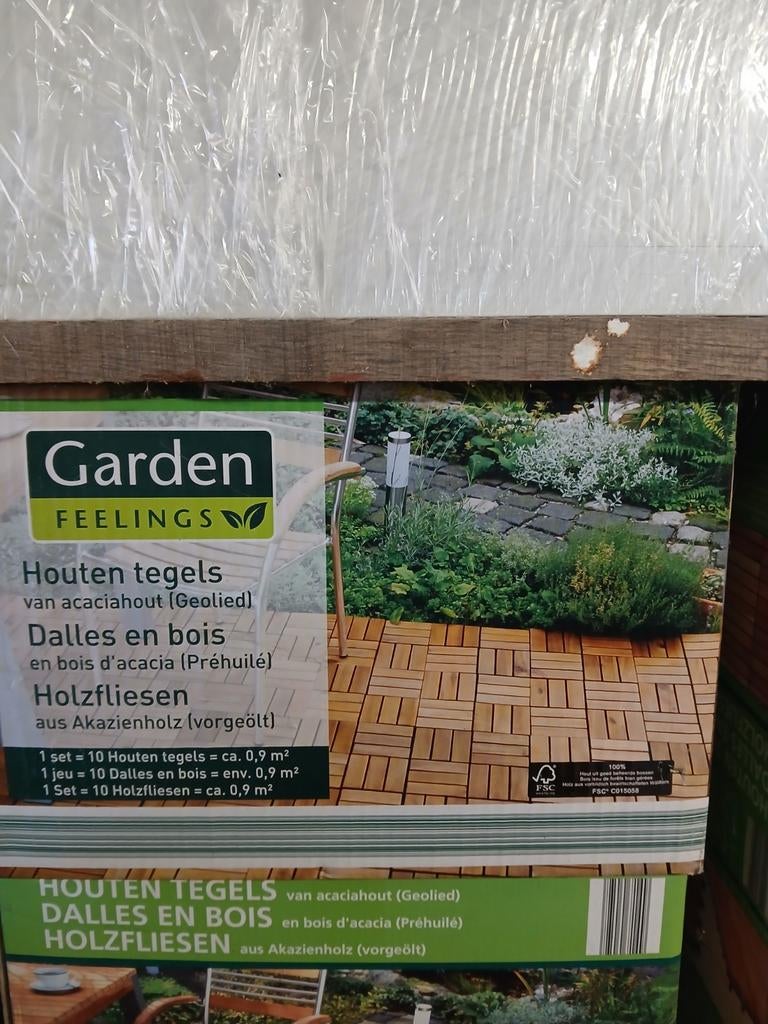 Dalles de terrasse en acajou 30/30 11 boites de 10 dalles, Tuin en Terras, Kweekspullen, Ophalen