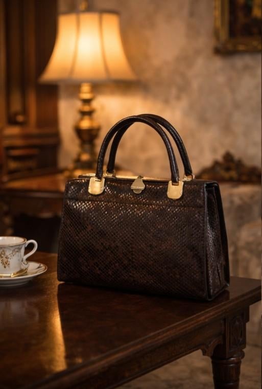 sac marron, vintage Sac en cuir véritable de serpent python, Enlèvement, Utilisé, Brun, Sac à main