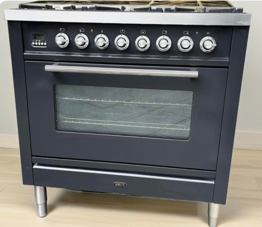 Boretti gasfornuis 90cm,6pits, Ophalen, Gebruikt, 60 cm of meer, Energieklasse A of zuiniger