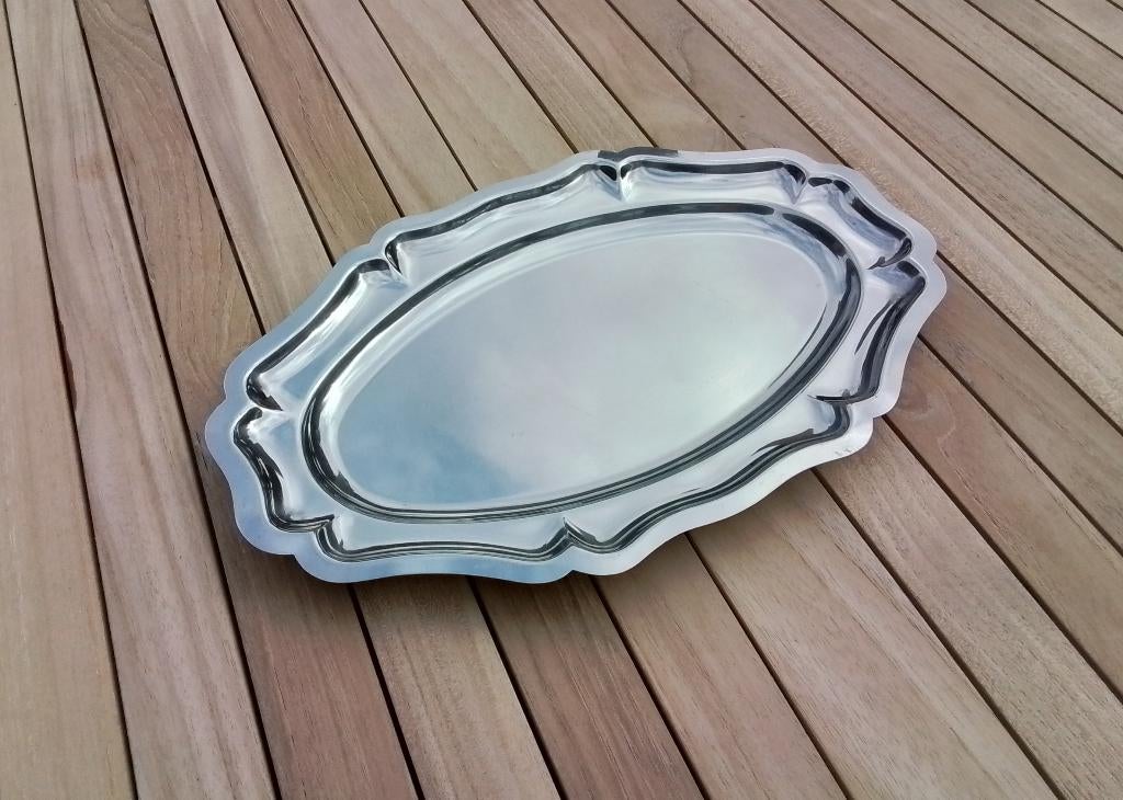 Een ovalen inox plateau, schaal, Huis en Inrichting, Woonaccessoires | Dienbladen, Ophalen of Verzenden, Gebruikt
