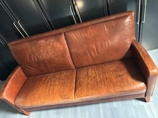 Lederen zitbank, Huis en Inrichting, Zetels | Zetels, Ophalen, Gebruikt, Landelijk modern, Minder dan 75 cm