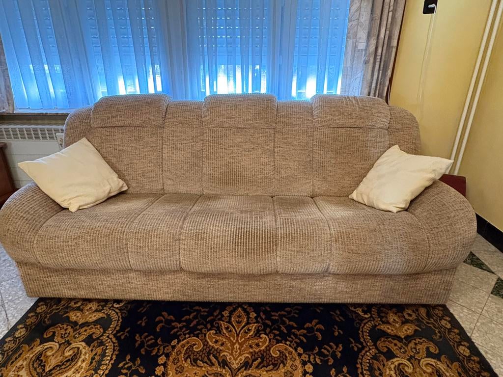 GRATIS volledige salon – 3-zit + 2 éénzit zetels, Huis en Inrichting, Zetels | Zetels, Ophalen, Gebruikt, Stof