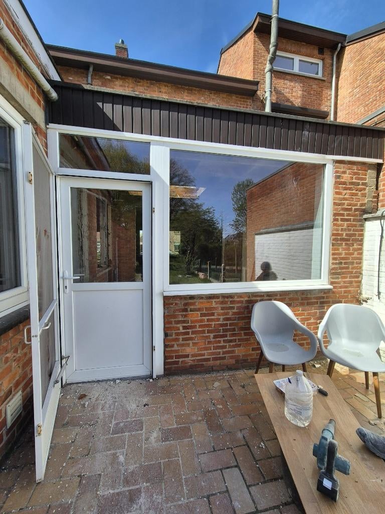 Witte ramen en (hor)deur, Doe-het-zelf en Bouw, Glas en Ramen, Gebruikt, Gevelraam of Ruit, 120 tot 160 cm, 160 cm of meer, Dubbelglas