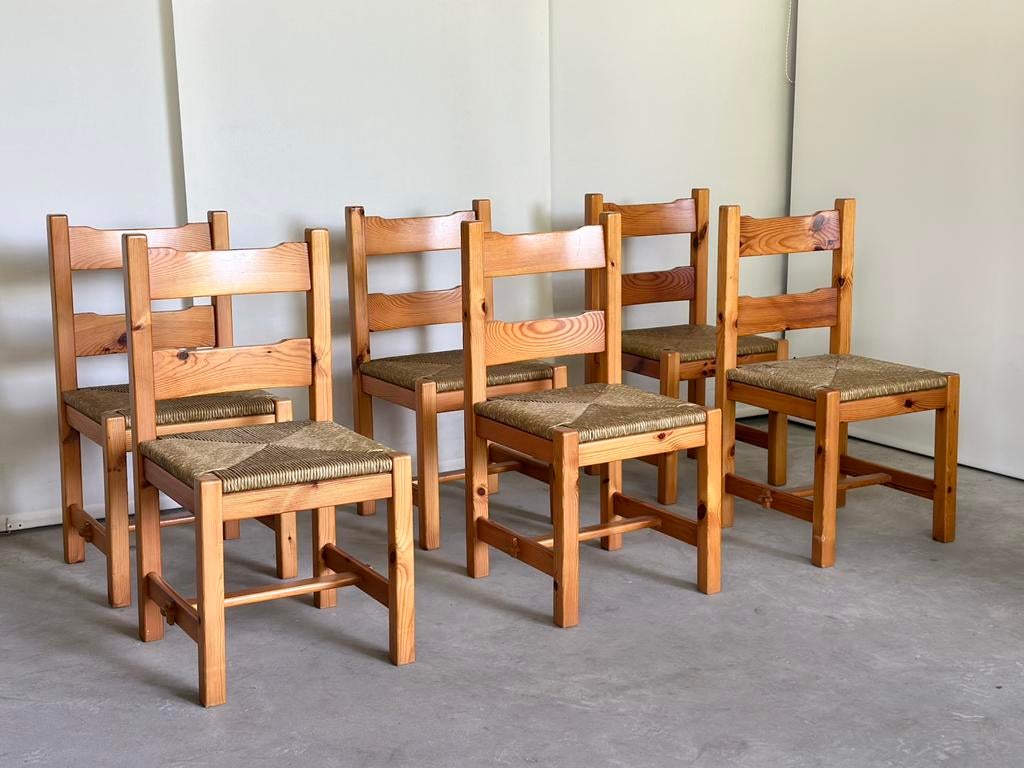 Vintage brutalist eetkamerstoelen (6), Maison & Meubles, Enlèvement, Comme neuf, Bois