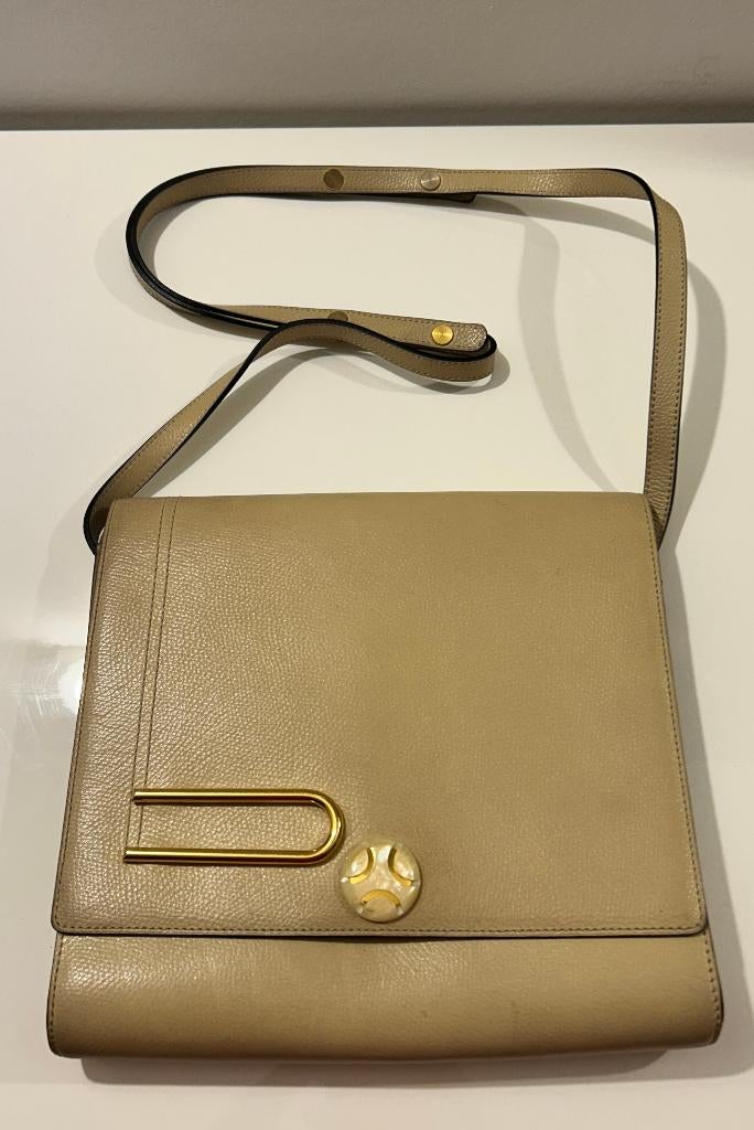 Authentieke vintage cremekleurige Delvaux schoudertas, Autres marques, Cuir, Enlèvement ou Envoi, Beige