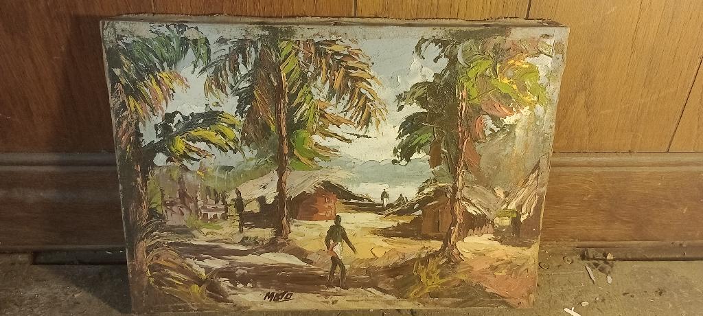 Peinture sur toile signée MOJO, art africain, 35x25, n389, Enlèvement ou Envoi