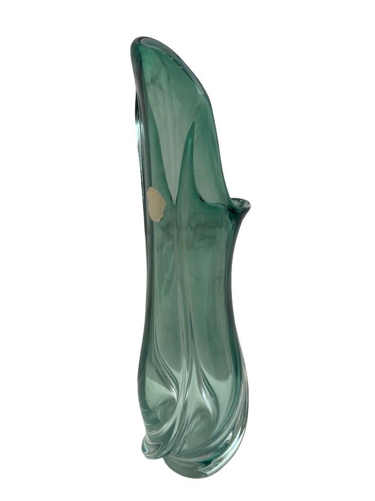 Vase Val Saint Lambert vert cristal signé 36 cm, Antiquités & Art, Enlèvement ou Envoi