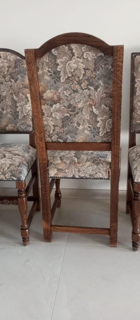 Massief eikenhout stoelen met stoffen bekleding, Ophalen, Bruin, Zo goed als nieuw, Stof