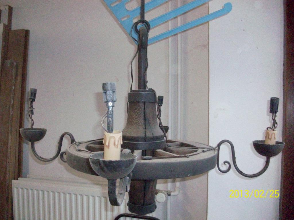 Lustre roue de brouette chêne Adam D, Maison & Meubles, Enlèvement, Utilisé