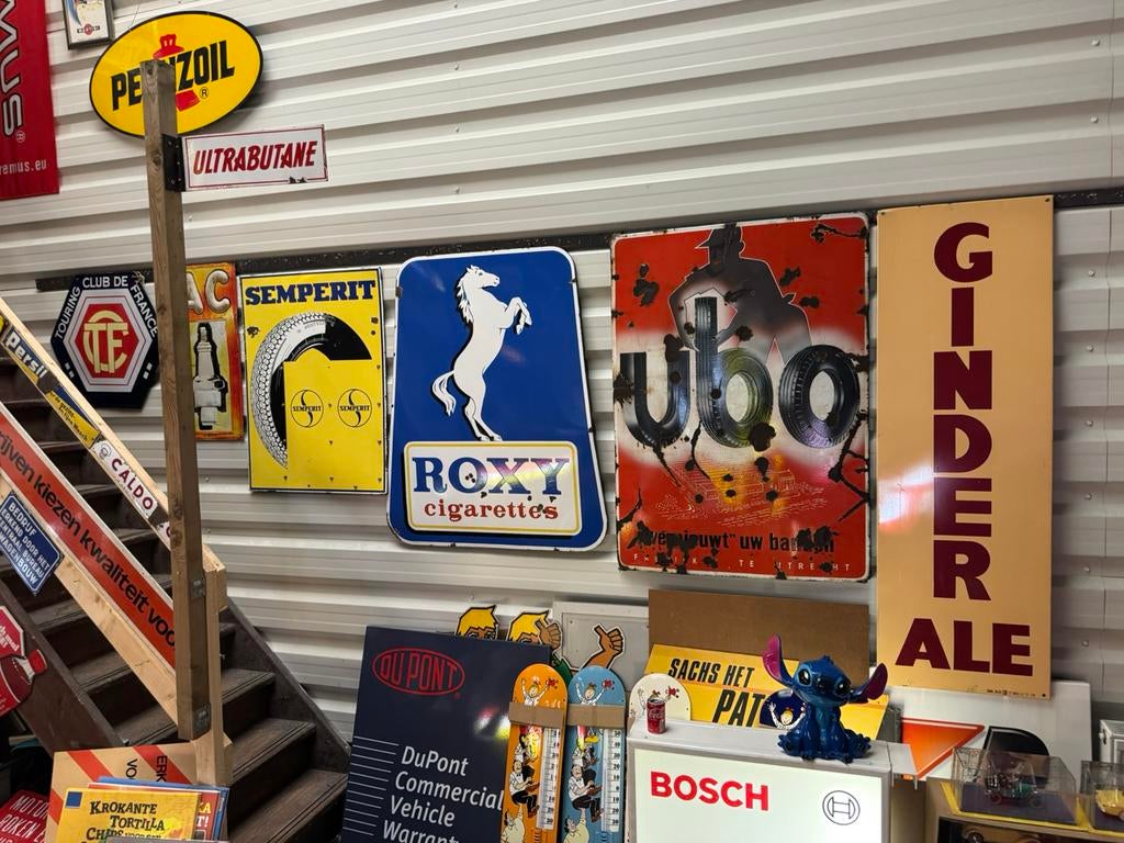 ubo banden groot oud emaille reclamebord, Ophalen, Gebruikt, Reclamebord