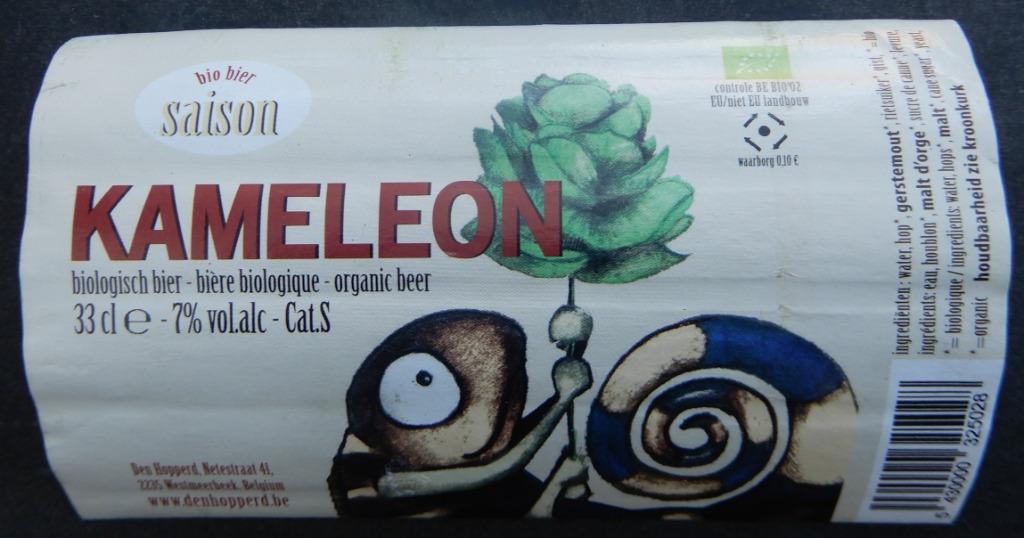 Bieretiket Kameleon Saison Brouwerij Den Hopperd (10q4), Verzenden, Gebruikt