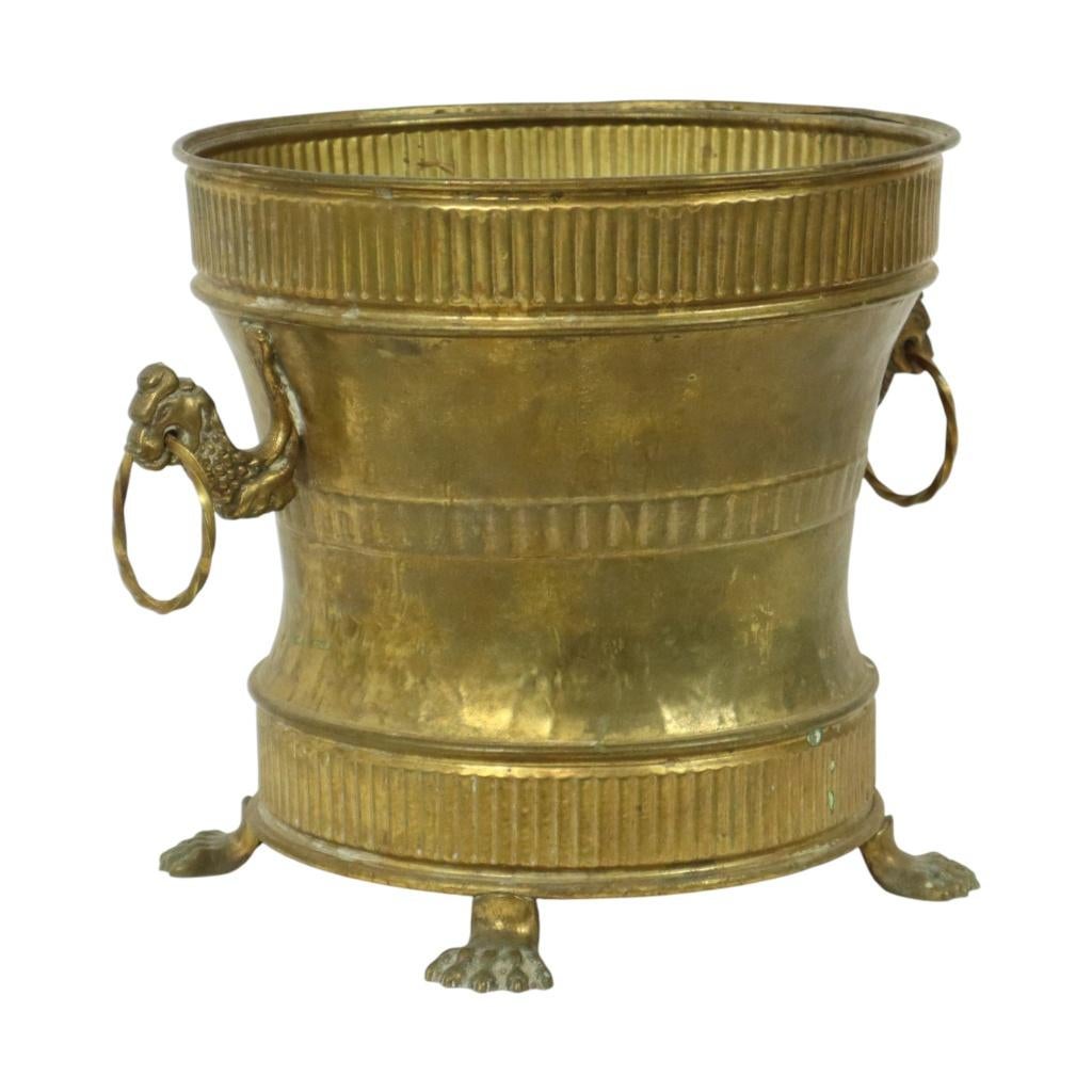 Oude Messing Bloempot Jardinière Mécap Belgium, Jardin & Terrasse, Pots de fleurs, Enlèvement ou Envoi, 25 à 40 cm, Rond, Utilisé