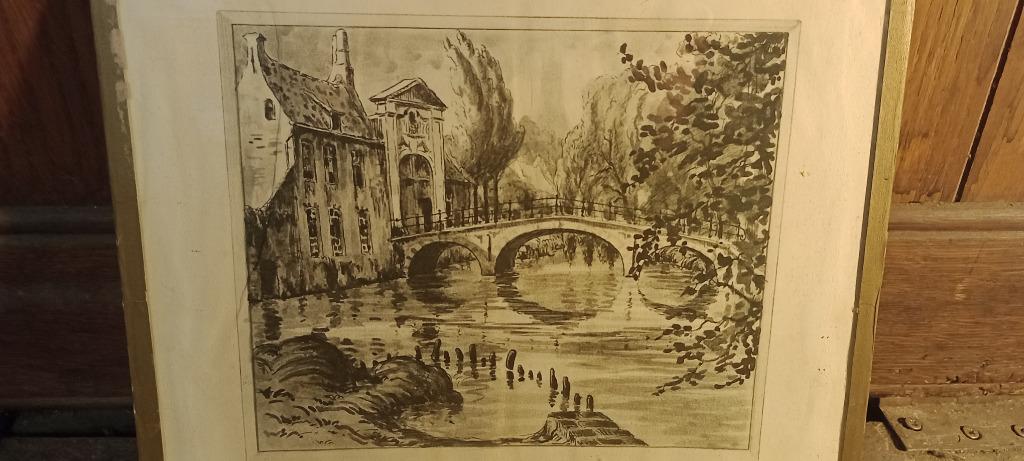 Gravure ALBERT GOETHALS, 30x24, n417, Antiek en Kunst, Kunst | Etsen en Gravures, Ophalen of Verzenden