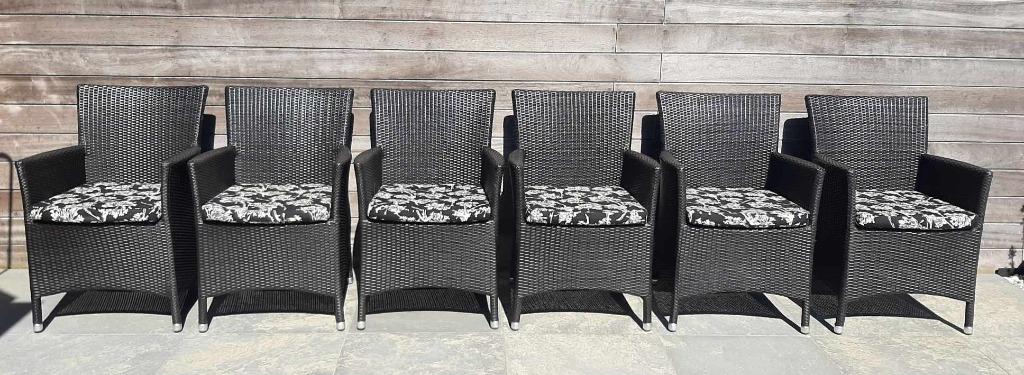 6x Varaschin terrasstoelen met kussens, Tuin en Terras, Tuinstoelen, Ophalen, Gebruikt, Wicker