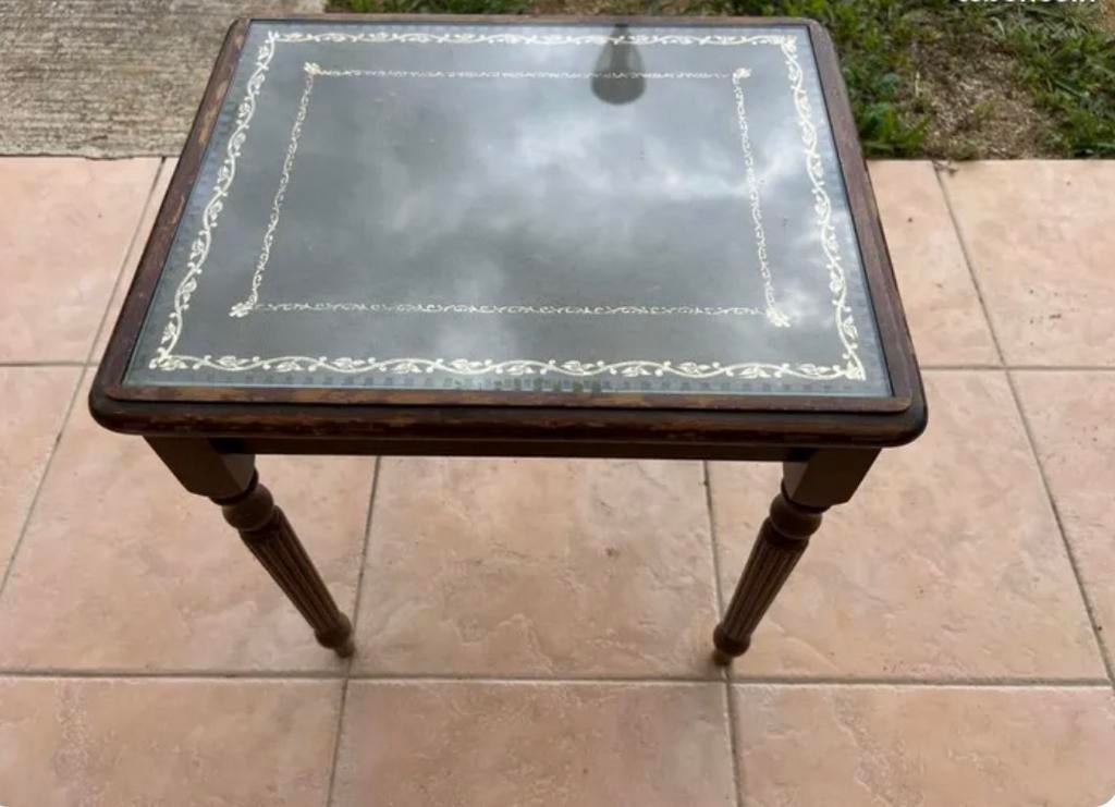Superbe table d’appoint/salon Vintage avec marqueterie cuir, Antiquités & Art, Enlèvement