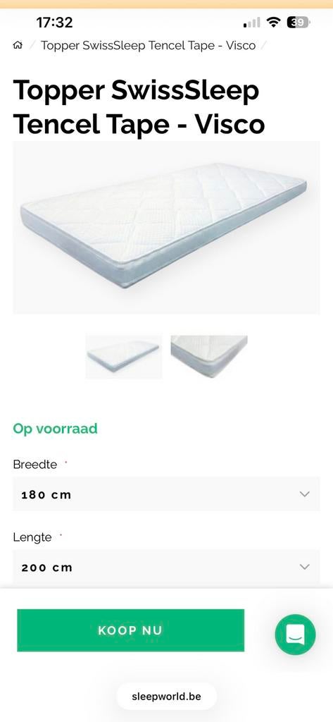 Matras topper tencel tape visco 180x200, Huis en Inrichting, Slaapkamer | Matrassen en Bedbodems, Ophalen, Zo goed als nieuw, Matras