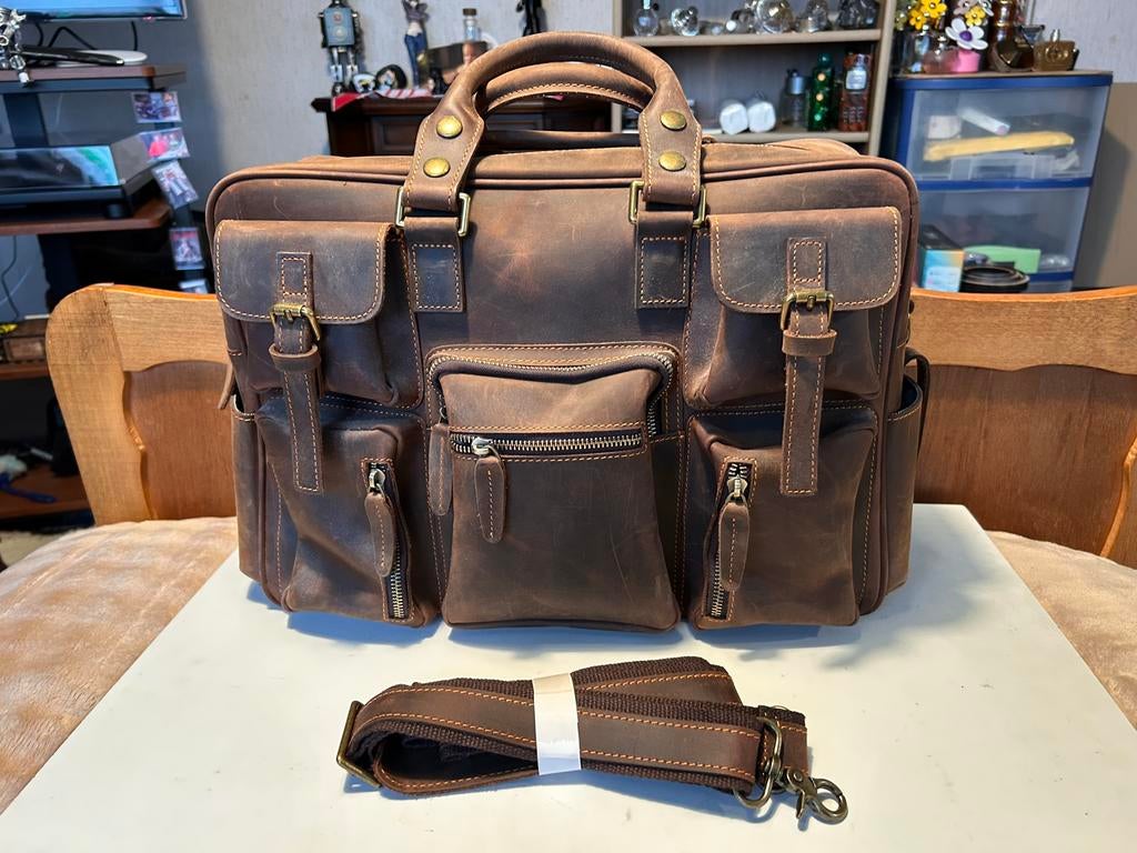 Sac spacieux avec bandoulière en cuir véritable, Bijoux, Sacs & Beauté, Enlèvement ou Envoi, Neuf, Brun, Sac à main