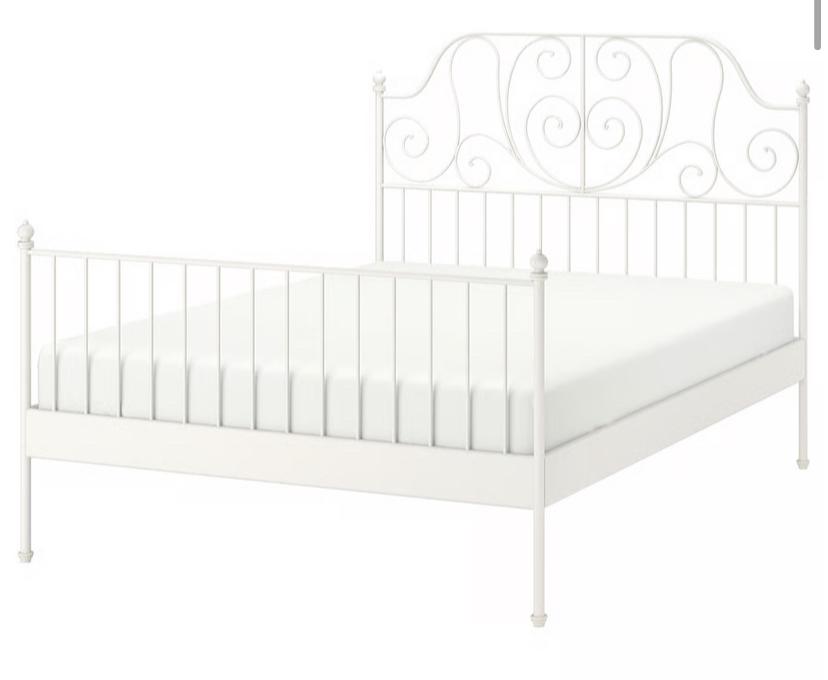 Lit Ikea Leirvik 160x200 avec sommier à lattes, Enlèvement, Utilisé, Blanc, Deux personnes