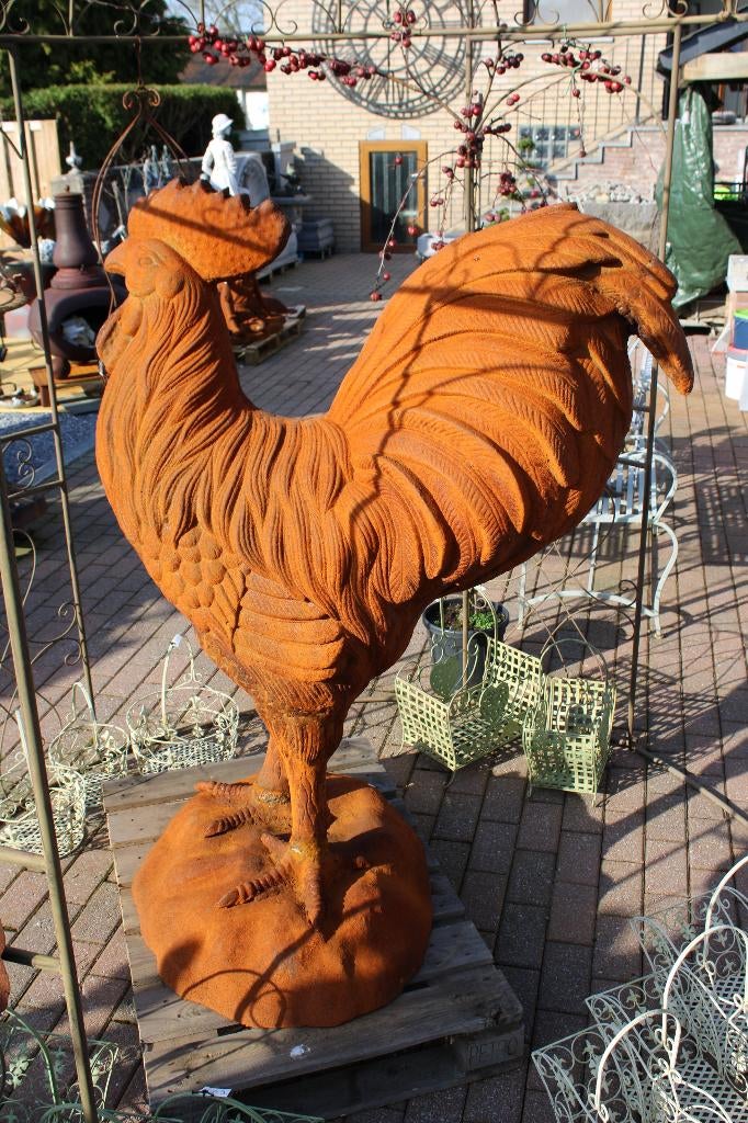 Roestig gietijzeren beeld van een XXL haan, Tuin en Terras, Tuinbeelden, Ophalen, Nieuw, Metaal, Dierenbeeld