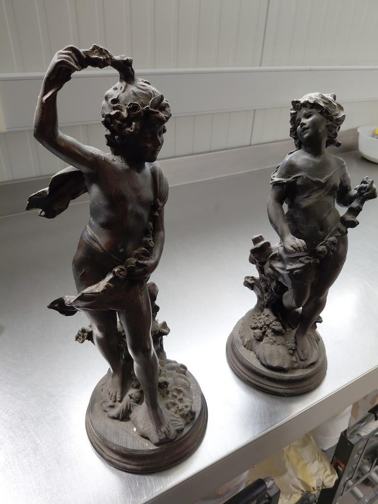 2 mooie beelden in zink, Antiek en Kunst, Ophalen