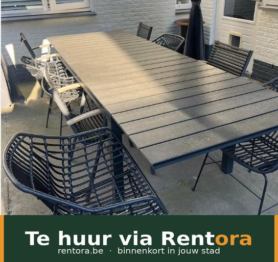 Tafelset + stoelen te huur, Tuin en Terras, Ophalen, Zo goed als nieuw, Rechthoekig, Hout