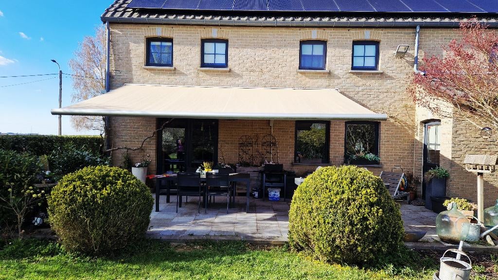 banne solaire beige motorisée somfy très bon état 6mx3.5, Tuin en Terras, Zonneschermen, Ophalen, Gebruikt, 450 cm of meer, Elektrisch