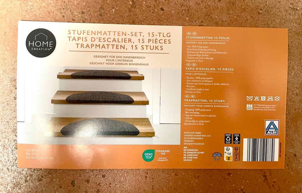 Tapis d’escalier–15 pièces, Neuf, Gris, Tapis d'escalier, 50 à 100 cm