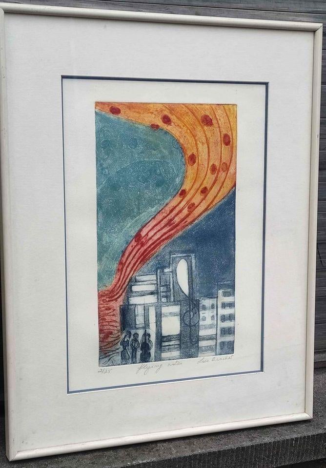 Eau forte flying notes signe lise brachet, Antiquités & Art, Enlèvement ou Envoi, Numéroté