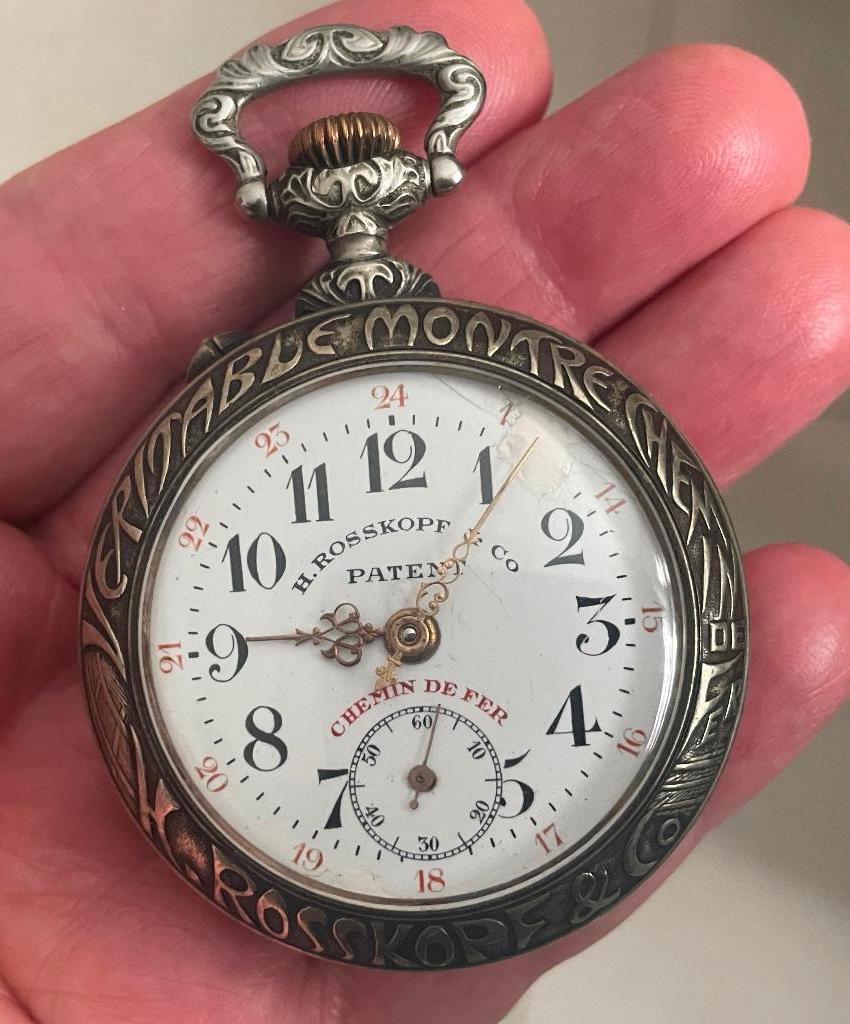 H ROSSKOPF horloge, echt spoorweghorloge, Ophalen, Zakhorloge, Gebruikt, Staal