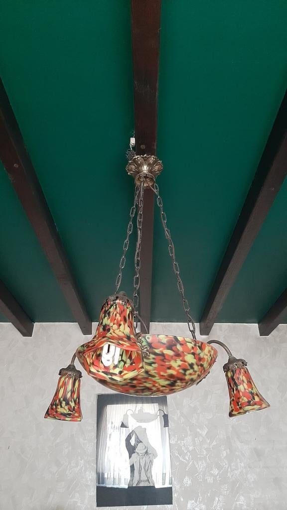 Intacte vintage luster pâte de verre en brons - circa 1920, Antiek en Kunst, Antiek | Verlichting, Ophalen