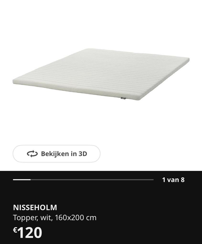 Surmatelas IKEA NISSEHOLM - blanc - 160x200 cm, Enlèvement, Comme neuf, Matelas