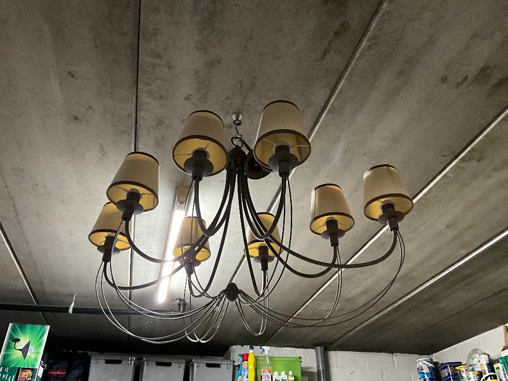 Landelijke kroonluchter met kapjes, Ophalen, Zo goed als nieuw, Metaal, Landelijk, cottage