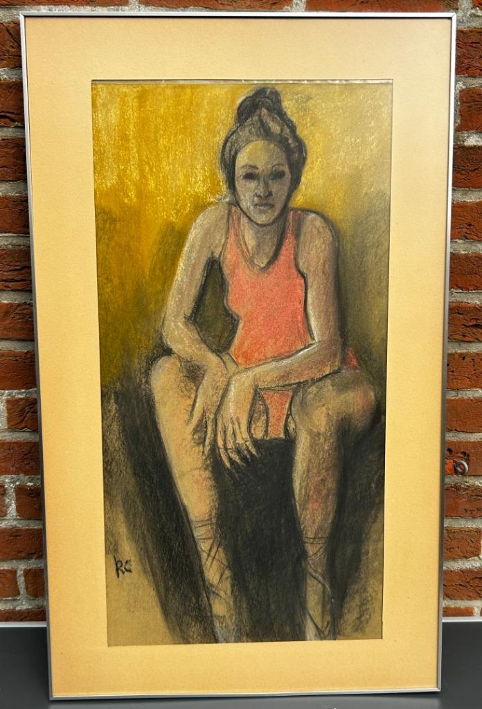 Ballerina, originele pastel, C. Rotiers 1970s, Verzenden