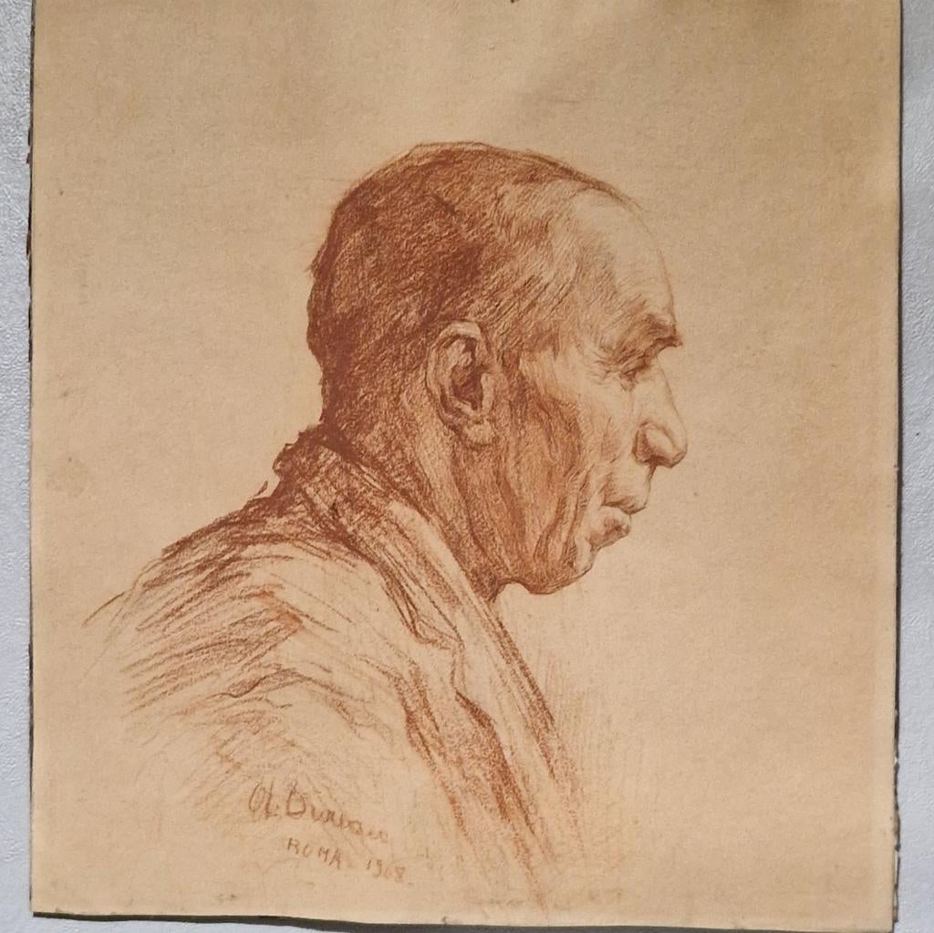 Alfred Duriau, portrait à la sanguine. Rome, 1908., Antiquités & Art