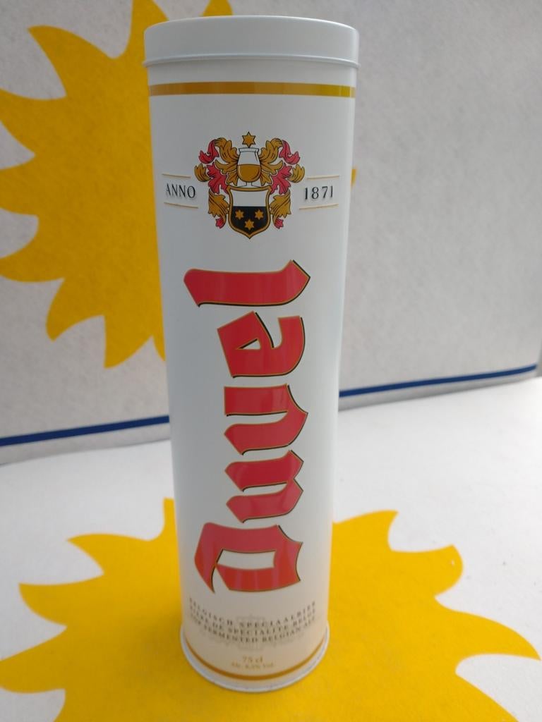 Duvel blikken doos 75 CL H=32 CM dia=8,7 cm, Enlèvement ou Envoi, Comme neuf, Panneau, Plaque ou Plaquette publicitaire, Duvel