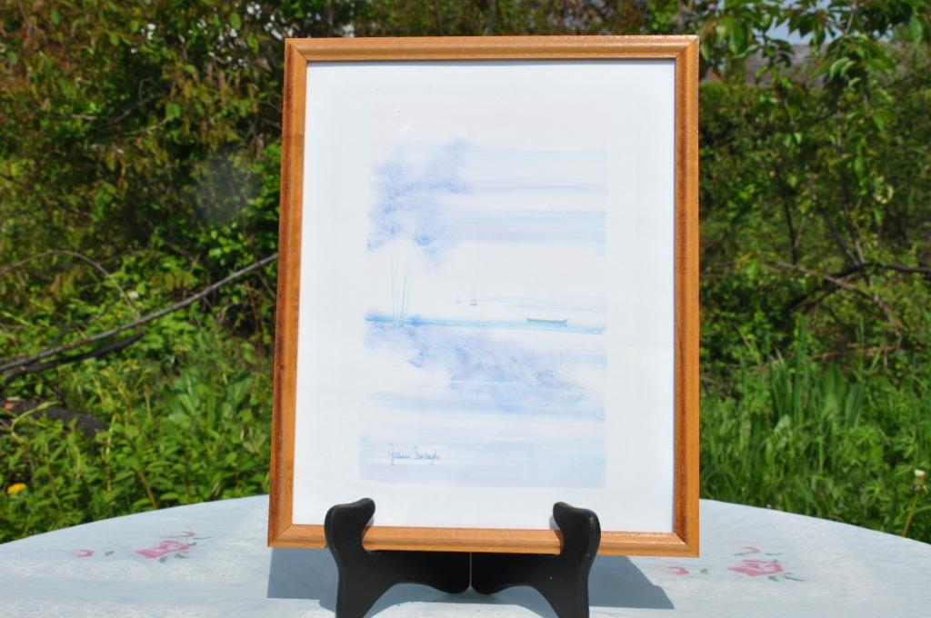 cadre style aquarelle bateau sur lac, Antiquités & Art, Enlèvement ou Envoi