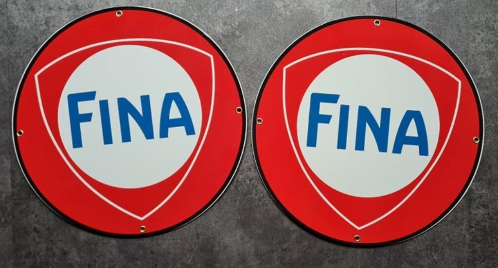 Fina emaillen benzine pomp bordjes Shell aral caltex shell, Collections, Enlèvement ou Envoi, Comme neuf, Panneau publicitaire