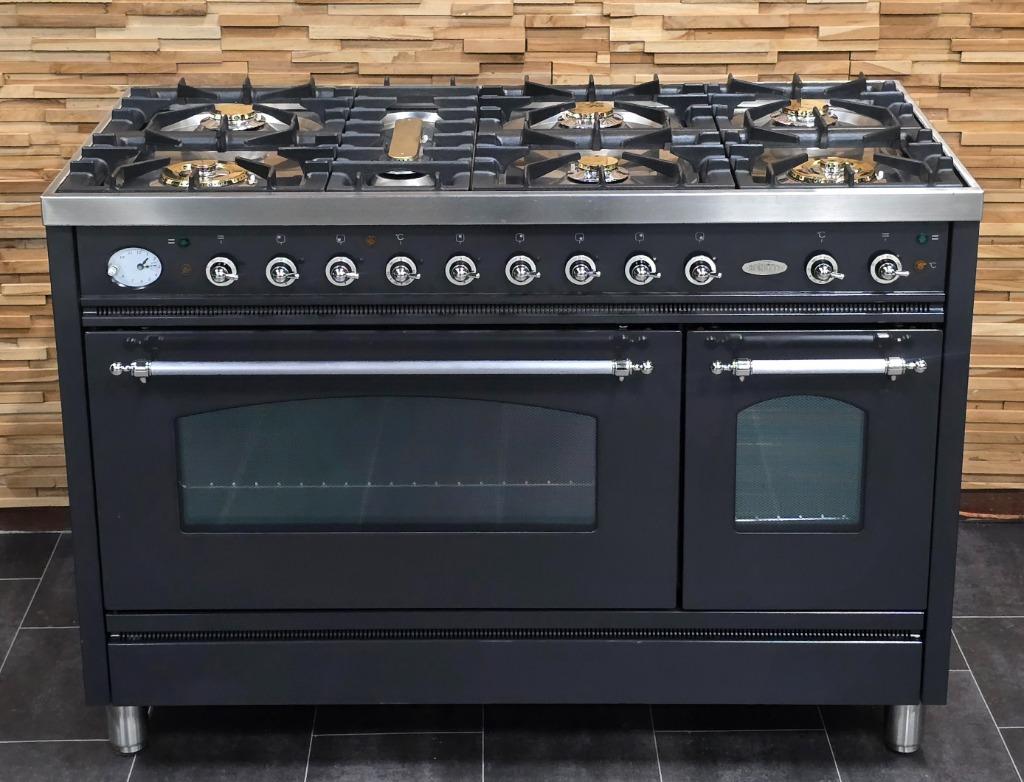 🔥 Poêle Boretti de luxe 120 cm anthracite + acier inoxydabl, Gaz, Classe énergétique A ou plus économe, 85 à 90 cm, Comme neuf