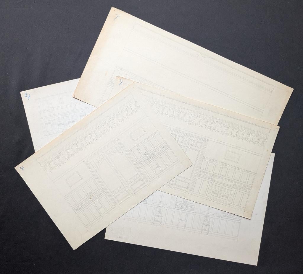 ensemble de 5 dessins d'intérieur 1920 - crayon - Callaert, Enlèvement ou Envoi