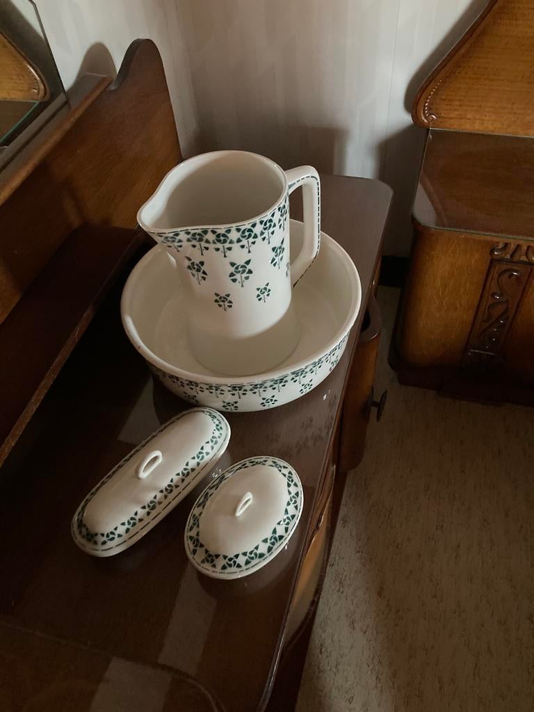 Antiek lampetset/toiletset - 4delig, Antiek en Kunst, Antiek | Porselein, Ophalen